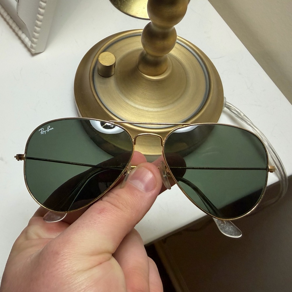 Ray-Ban Gold Frame Sunglasses with Dark Green Lenses